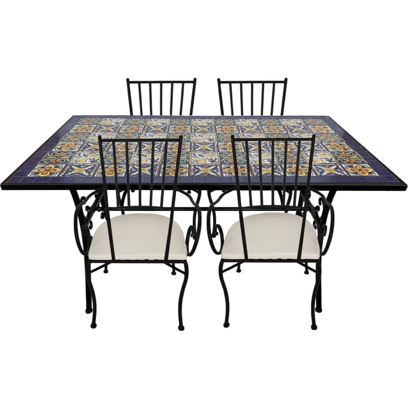 AXI - Leonie Table et Chaise Bistrot, 4 Chaises 1 Table, Ensemble Bistro Extérieur, Mosaique Bleu Mediterrannéen - Salon de Jardin Bistrot, Table