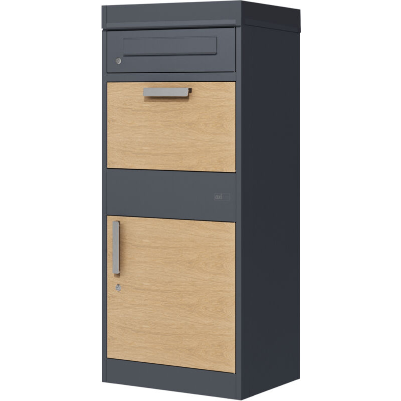 AXI - Levi Boîte à Colis en métal anthracite/imitation bois avec jardinière Boîte aux Lettres pour Colis avec clé Boite aux Lettre Colis 50,6 x 38,3