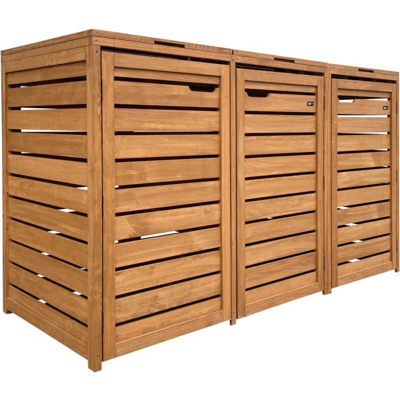 AXI Lex Cache Poubelle en Bois Marron - Abri poubelle pour 3 conteneurs - Max. 240L - Abri Poubelle Extérieur avec Excellente Ventilation