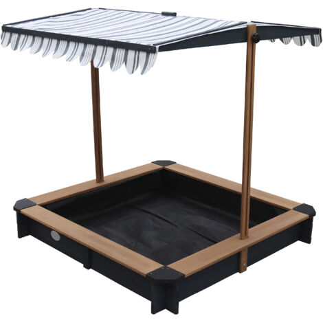 AXI Lily Bac à Sable Enfant en Anthracite / Marron | Bac à Sable pour Enfants en Bois FSC avec Couvercle / Toit ouvrant pivotant réglable en hauteur | 118 x 118 cm