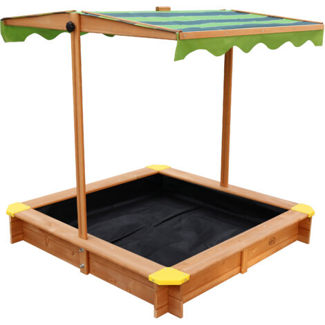 AXI Lily Bac à Sable Enfant en Marron / Vert | Bac à Sable pour Enfants en Bois FSC avec Couvercle / Toit ouvrant pivotant réglable en hauteur | 118 x 118 cm