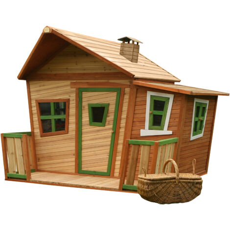 Axi Lisa Maison Enfant En Bois Fsc  Maison De Jeux Pour L'Extérieur / Jardin En Marron & Vert  Maisonnette / Cabane De Jeu Avec Des Fenêtres Et Véranda