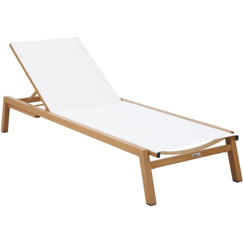 Logan Bain de Soleil en aspect bois / crème Transat Jardin avec structure en aluminium réglable en 5 positions Chaise longue pour l'extérieur / le