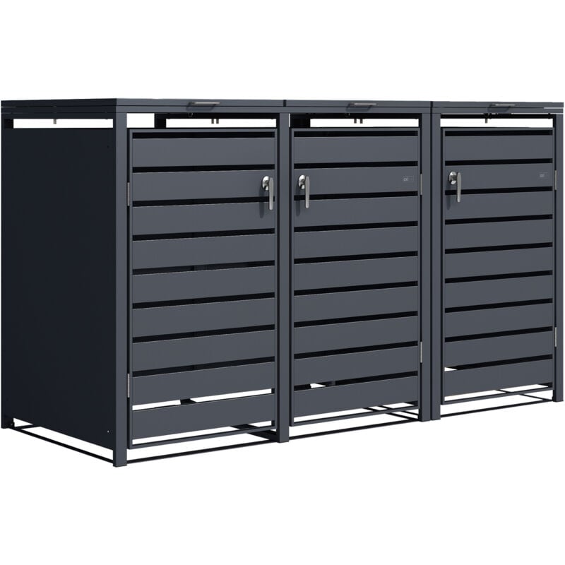 AXI - Lucas Cache Poubelle Métallique Anthracite - Abri poubelle pour 3 conteneurs - Max. 240L - Abri Poubelle Extérieur avec Excellente Ventilation