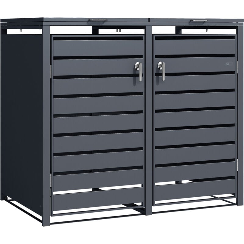 AXI - Lucas Cache Poubelle Métallique Anthracite - Abri poubelle pour 2 conteneurs - Max. 240L - Abri Poubelle Extérieur avec Excellente Ventilation