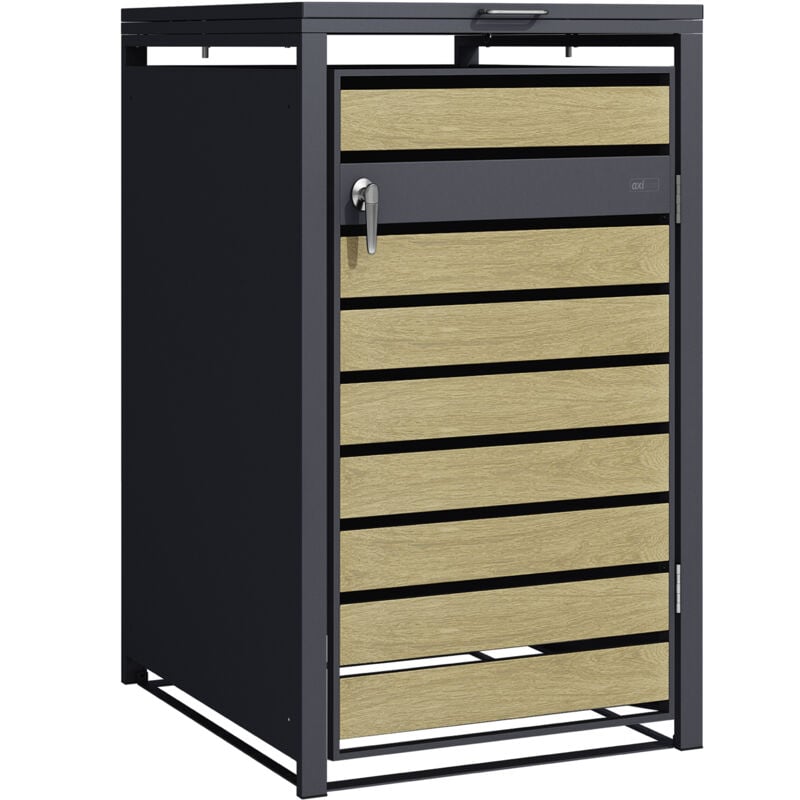 AXI - Lucas Cache Poubelle Métallique Anthracite/Aspect Bois - Abri poubelle pour 1 conteneur - Max. 240L - Abri Poubelle Extérieur avec Excellente