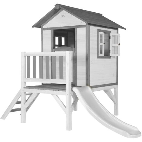 AXI Maison Enfant Beach Lodge XL en Blanc avec Toboggan en Blanc Maison de Jeux en Bois FFC pour Les Enfants Maisonnette / Cabane de Jeu pour Le Jardin - Blanc