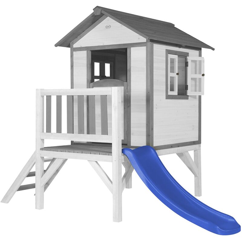AXI - Maison Enfant Beach Lodge xl en Blanc avec Toboggan en Bleu | Maison de Jeux en Bois ffc pour Les Enfants | Maisonnette / Cabane de Jeu pour Le