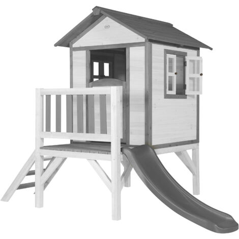 AXI Maison Enfant Beach Lodge XL en Blanc avec Toboggan en Gris Maison de Jeux en Bois FFC pour Les Enfants Maisonnette / Cabane de Jeu pour Le Jardin - Blanc