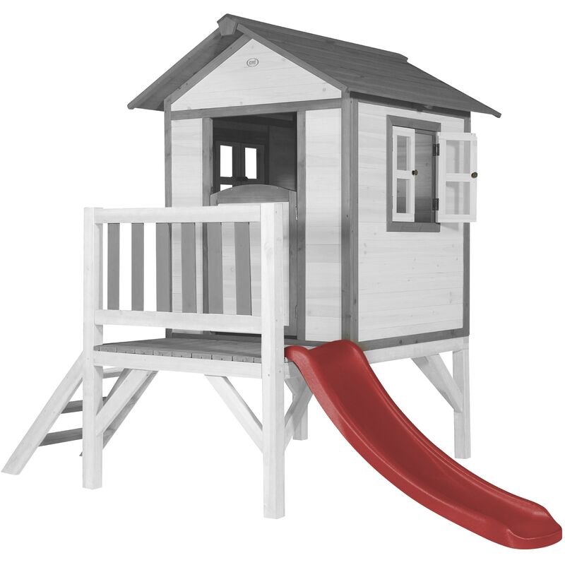 AXI Maison Enfant Beach Lodge XL en Blanc avec Toboggan en Rouge | Maison de Jeux en Bois FFC pour Les Enfants | Maisonnette / Cabane de Jeu pour Le