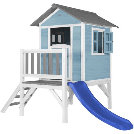 AXI Maison Enfant Beach Lodge XL en Bleu avec Toboggan Bleu Maison de Jeux en Bois FFC pour Les Enfants Maisonnette / Cabane en Bois - Bleu