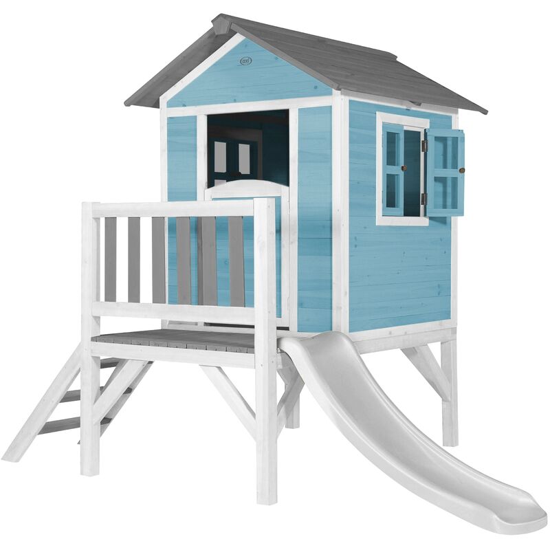 AXI - Maison Enfant Beach Lodge xl en Bleu avec Toboggan en Blanc | Maison de Jeux en bois ffc pour les enfants | Maisonnette / Cabane de jeu pour le