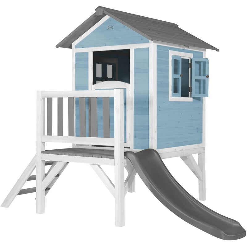 AXI - Maison Enfant Beach Lodge xl en Bleu avec Toboggan en Gris | Maison de Jeux en Bois ffc pour Les Enfants | Maisonnette / Cabane de Jeu pour Le