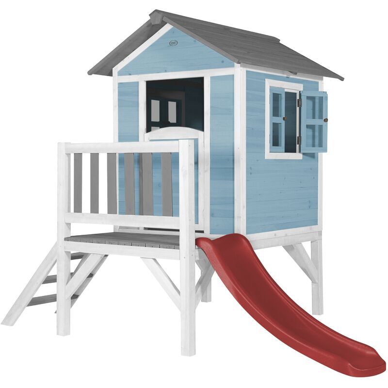 AXI - Maison Enfant Beach Lodge xl en Bleu avec Toboggan en Rouge | Maison de Jeux en Bois ffc pour Les Enfants | Maisonnette / Cabane de Jeu pour Le