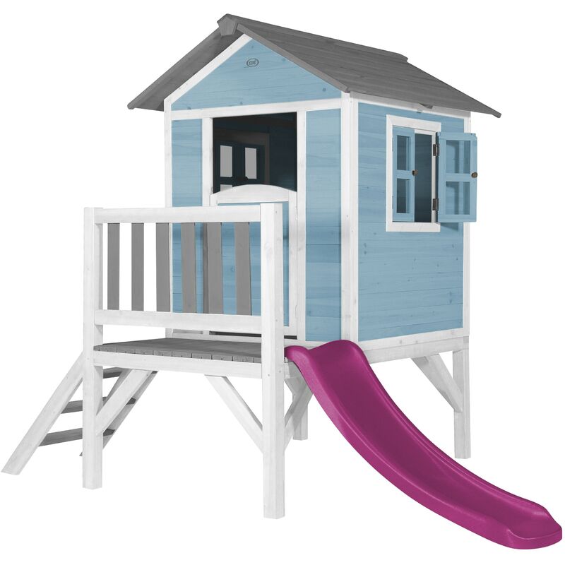 AXI - Maison Enfant Beach Lodge xl en Bleu avec Toboggan en Violet | Maison de Jeux en Bois ffc pour Les Enfants | Maisonnette / Cabane de Jeu pour