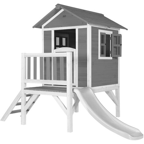 AXI Maison Enfant Beach Lodge XL en Gris avec Toboggan en Blanc Maison de Jeux en Bois FFC pour Les Enfants Maisonnette / Cabane de Jeu pour Le Jardin - Gris