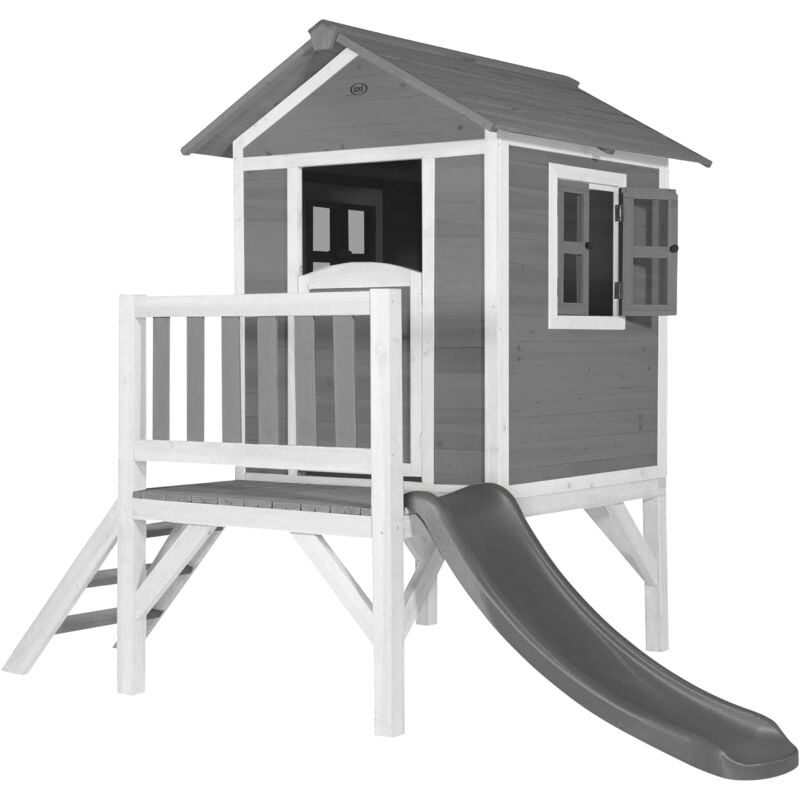 AXI - Maison Enfant Beach Lodge xl en Gris avec Toboggan en Gris Maison de Jeux en Bois ffc pour les Enfants Maisonnette / Cabane en Bois