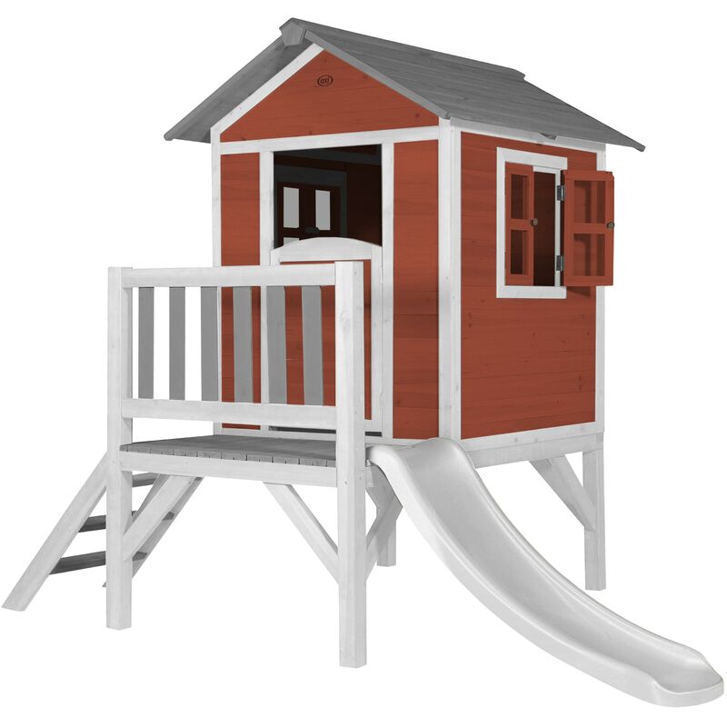 AXI - Maison Enfant Beach Lodge xl en Rouge avec Toboggan en Blanc | Maison de Jeux en bois ffc pour les enfants | Maisonnette / Cabane de jeu pour