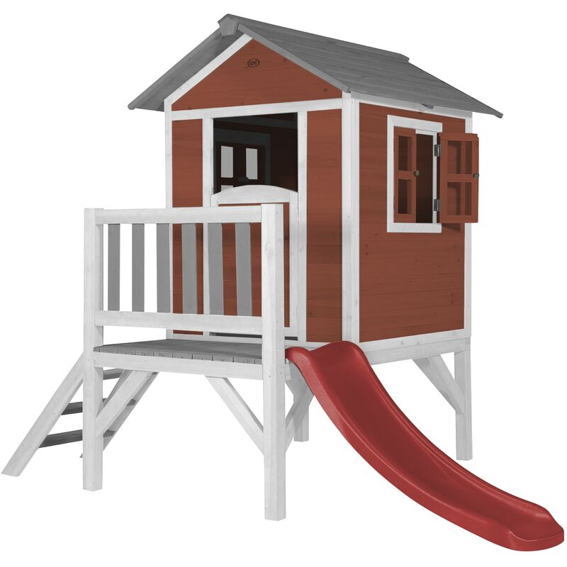 AXI - Maison Enfant Beach Lodge xl en Rouge avec Toboggan en Rouge | Maison de Jeux en Bois ffc pour Les Enfants | Maisonnette / Cabane de Jeu pour