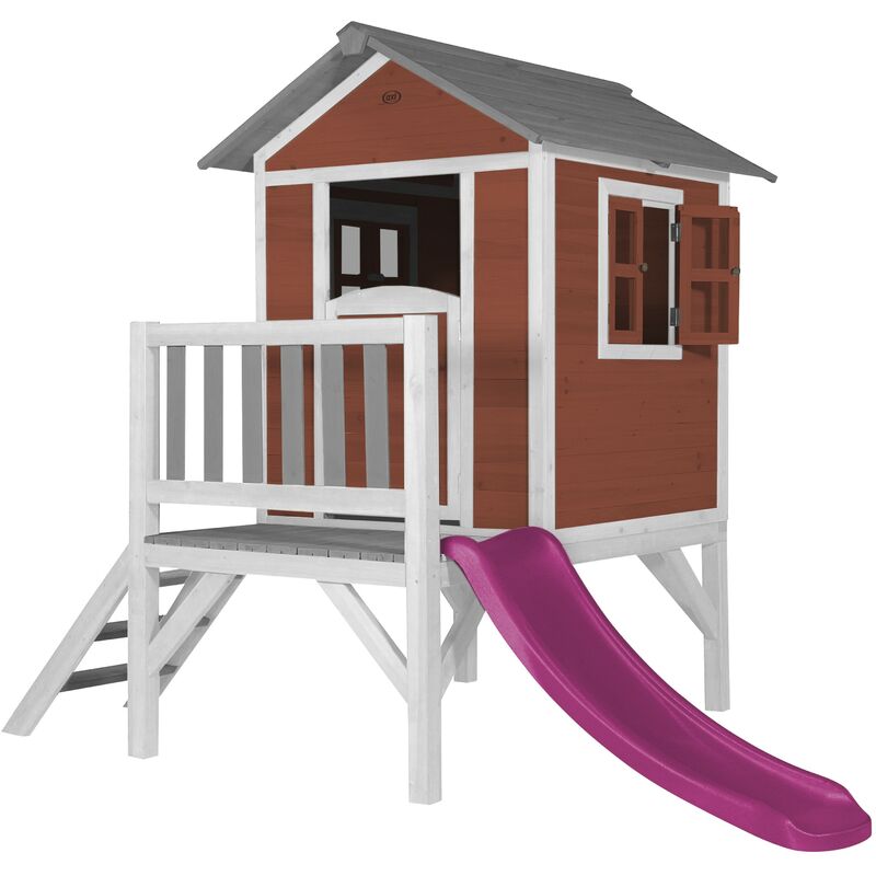 AXI - Maison Enfant Beach Lodge xl en Rouge avec Toboggan en Violet | Maison de Jeux en Bois ffc pour Les Enfants | Maisonnette / Cabane de Jeu pour