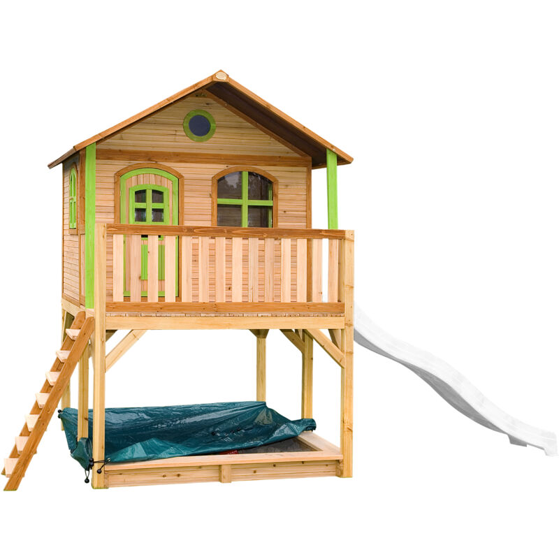 Marc Maison Enfant avec Bac à Sable & Toboggan Blanc Aire de Jeux pour l'extérieur en marron & vert Maisonnette / Cabane de Jeu en Bois fsc - Marron