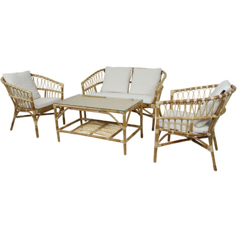 Axi Mary Salon De Jardin Avec 1 Canapé, 2 Fauteuils Et Une Table De Jardin  Canapé De Jardin 4 Pièces En  Rotin100 % Naturel  Ensemble Table Et Chaise De Jardin