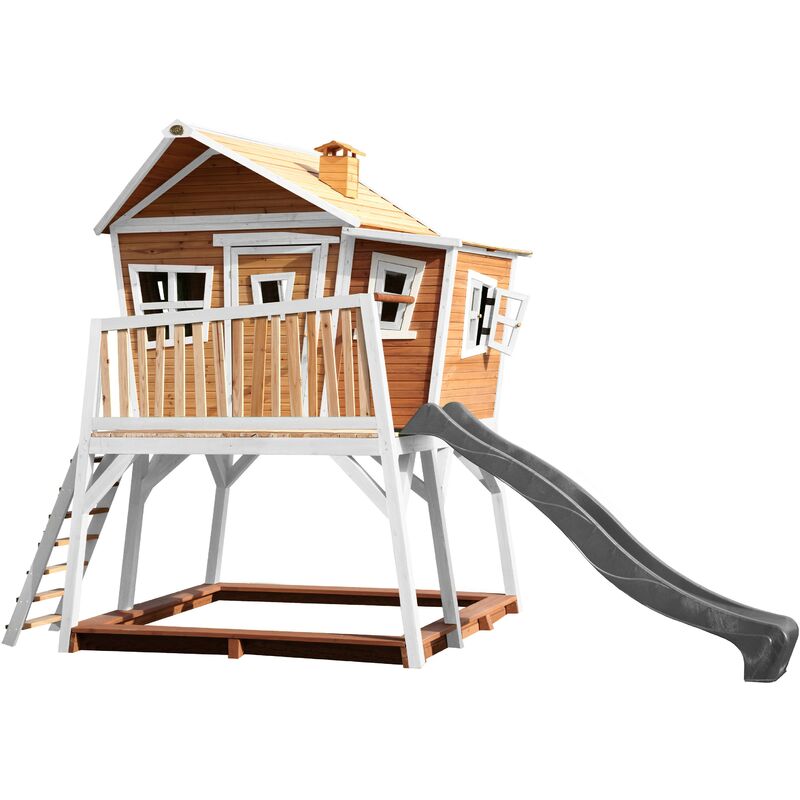 AXI - Max Maison Enfant avec Bac à Sable & Toboggan gris Aire de Jeux pour l'extérieur en marron & blanc Maisonnette / Cabane de Jeu en Bois fsc