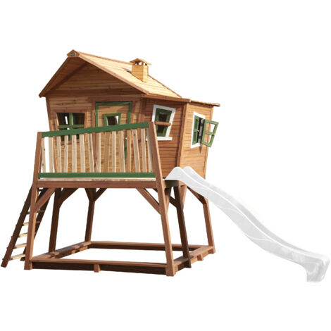 Axi Max Maison Enfant Avec Bac À Sable & Toboggan Blanc  Aire De Jeux Pour L'Extérieur En Marron & Vert  Maisonnette / Cabane De Jeu En Bois Fsc