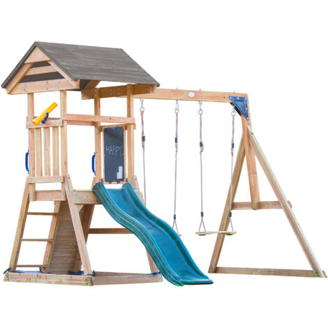Axi Mia Aire De Jeux En Bois Avec 2 Balançoires, Toboggan Vert/ Aire De Jeux Extérieur, Bac À Sable, Mur D'Escalade  Portique Balançoire/Jeux En Bois Extérieur