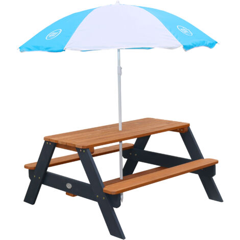 Table De Jardin Enfants Relaxdays - Avec Bacs à Eau/Sable Et Parasol - Bois Blanc - Jeu Et Goûter Extérieur