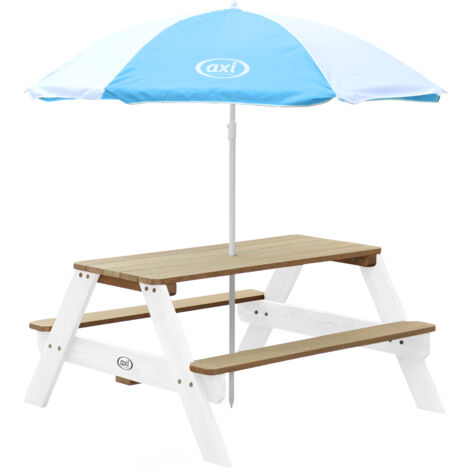 AXI Nick table Pique Nique avec Parasol marron / blanc | Table de Jeu Enfant pour le jardin