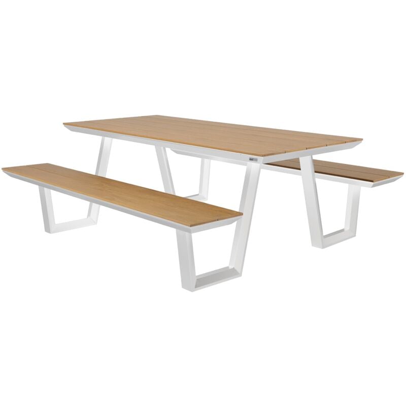 Nori Table de Pique-Nique en teck & Blanche pour 6 personnes Table de pique-nique / Picnic Table / Banc de pique-nique pour adultes en aluminium &