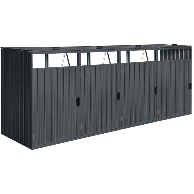 Owen Cache Poubelle Métallique Anthracite/Acier Galvanisé Résistant aux Intempéries - Abri Poubelle pour 4 conteneurs - Max. 240L/960L- Abri Poubelle