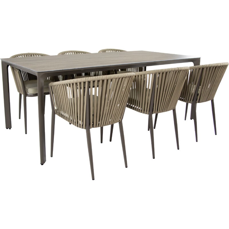 Resi Table et Chaises de Jardin, 6 Chaises Blanches pspc Aspect Teck, Couleur Taupe Salon de Jardin/Table de Jardin en pspc Table Chaises Exterieur