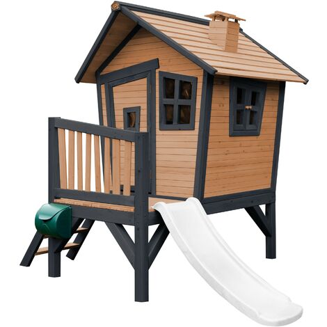 AXI Robin Maison Enfant avec Toboggan Blanc Aire de Jeux pour l'extérieur en anthracite & marron Maisonnette / Cabane de Jeu en Bois FSC - Gris
