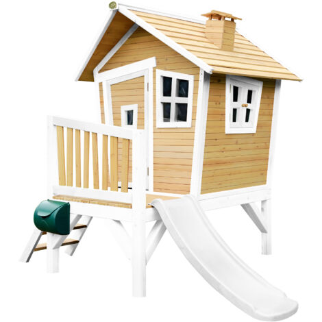 AXI Robin Maison Enfant avec Toboggan Blanc Aire de Jeux pour l'extérieur en marron & blanc Maisonnette / Cabane de Jeu en Bois FSC - Marron
