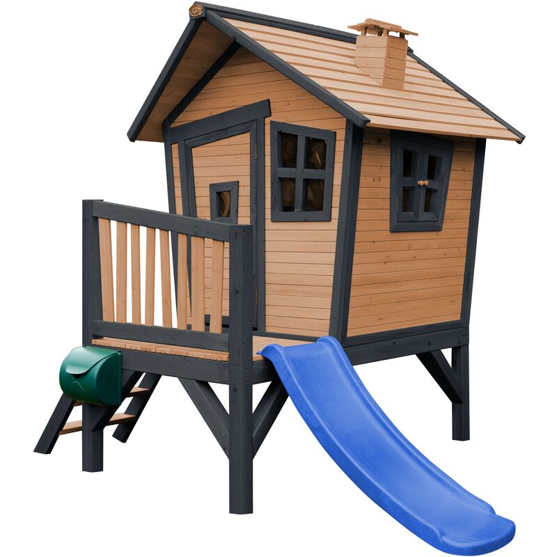 AXI Robin Maison Enfant avec Toboggan Bleu | Aire de Jeux pour l'extérieur en anthracite & marron | Maisonnette / Cabane de Jeu en Bois FSC - Gris