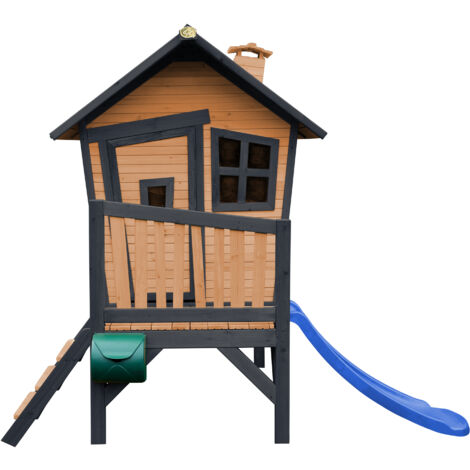 AXI Robin Maison Enfant avec Toboggan Bleu Aire de Jeux pour l'extérieur en anthracite & marron Maisonnette / Cabane de Jeu en Bois FSC - Gris