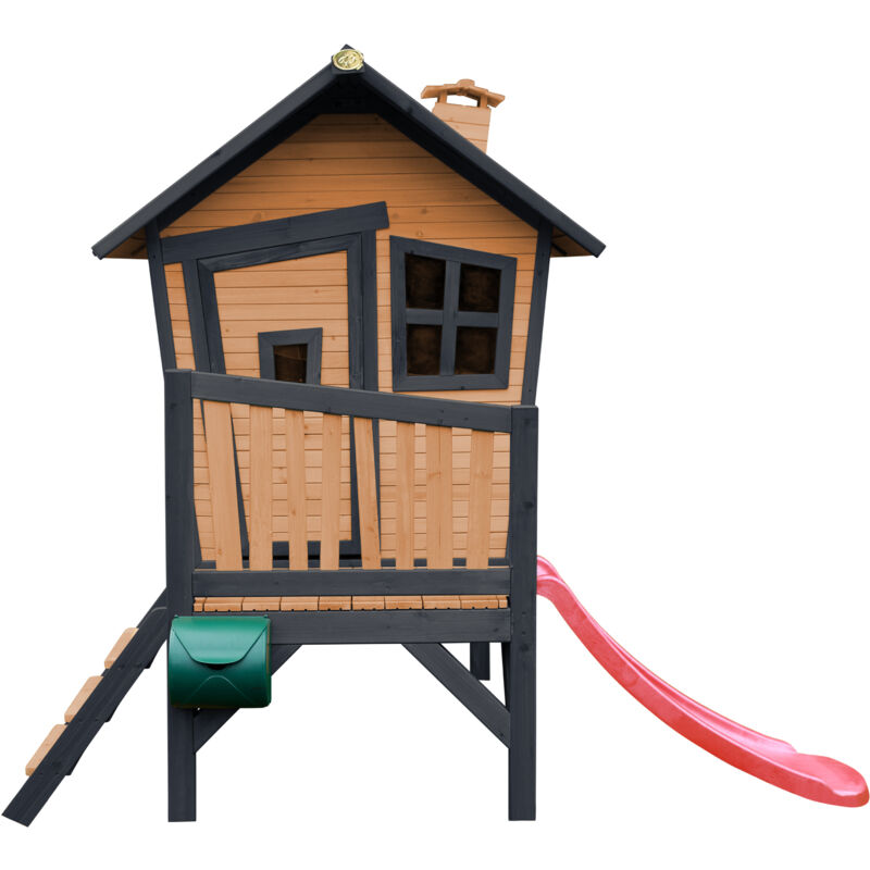 AXI - Robin Maison Enfant avec Toboggan Rouge Aire de Jeux pour l'extérieur en anthracite & marron Maisonnette / Cabane de Jeu en Bois fsc