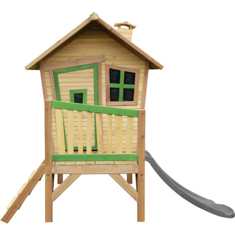 AXI Robin Maison Enfant avec Toboggan Gris Aire de Jeux pour l'extérieur en Marron & Vert Maisonnette / Cabane de Jeu en Bois FSC - Marron