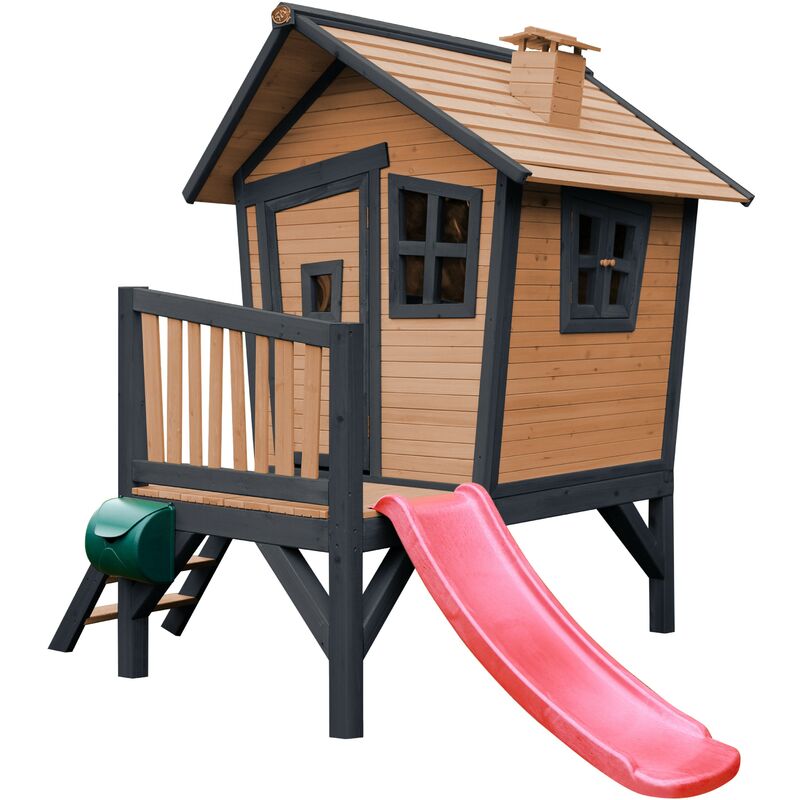 AXI - Robin Maison Enfant avec Toboggan Rouge | Aire de Jeux pour l'extérieur en anthracite & marron | Maisonnette / Cabane de Jeu en Bois fsc - Gris