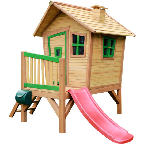 Axi Robin Maison Enfant Avec Toboggan Rouge  Aire De Jeux Pour L'Extérieur En Marron & Vert  Maisonnette / Cabane De Jeu En Bois Fsc