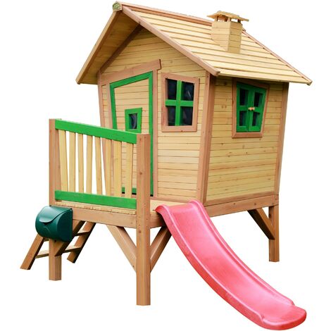 AXI Robin Maison Enfant avec Toboggan rouge Aire de Jeux pour l'extérieur en marron & vert Maisonnette / Cabane de Jeu en Bois FSC - Marron