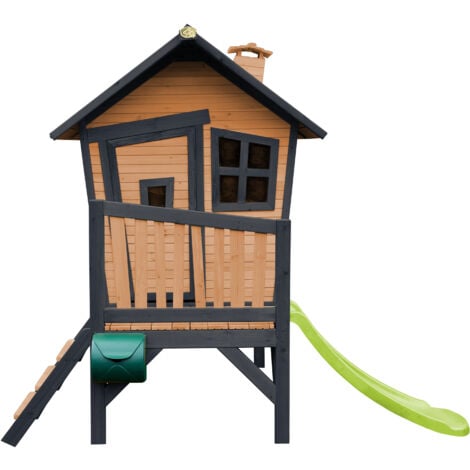 AXI Robin Maison Enfant avec Toboggan Vert clair  Aire de Jeux pour l'extérieur en anthracite & marron  Maisonnette / Cabane de Jeu en Bois FSC