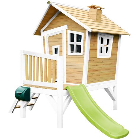AXI Robin Maison Enfant avec Toboggan Vert clair Aire de Jeux pour l'extérieur en marron & blanc Maisonnette / Cabane de Jeu en Bois FSC - Marron