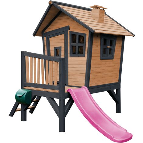 AXI Robin Maison Enfant avec Toboggan Violet Aire de Jeux pour l'extérieur en anthracite & marron Maisonnette / Cabane de Jeu en Bois FSC - Gris