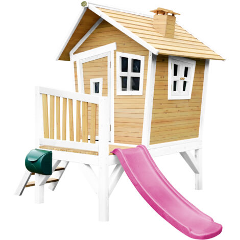 AXI Robin Maison Enfant avec Toboggan Violet Aire de Jeux pour l'extérieur en marron & blanc Maisonnette / Cabane de Jeu en Bois FSC - Marron