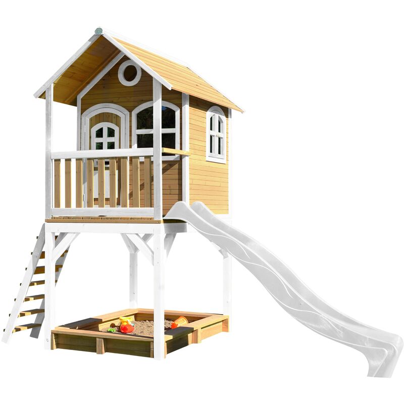 Sarah Maison Enfant avec Bac à Sable & Toboggan blanc Aire de Jeux pour l'extérieur en marron & blanc Maisonnette / Cabane de Jeu en Bois fsc