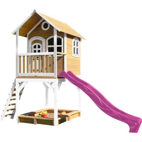 AXI Sarah Maison Enfant avec Bac à Sable & Toboggan ROSE  Aire de Jeux pour l'extérieur en marron & Blanc  Maisonnette / Cabane de Jeu en Bois FSC