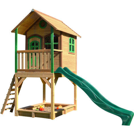 Axi  Sarah Maison Enfant Avec Bac À Sable & Toboggan Vert  Aire De Jeux Pour L'Extérieur En Marron & Vert  Maisonnette / Cabane De Jeu En Bois Fsc
